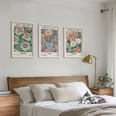 Conjunto de 3 quadros com moldura de pôsteres com estampas de flores de Tóquio, Paris e Londres
