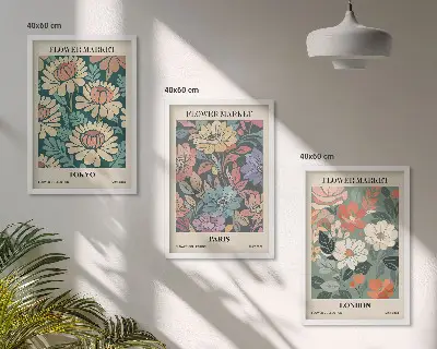 Conjunto de 3 quadros com moldura de pôsteres com estampas de flores de Tóquio, Paris e Londres