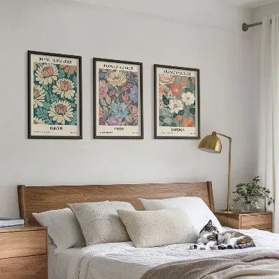 Conjunto de 3 quadros com moldura de pôsteres com estampas de flores de Tóquio, Paris e Londres