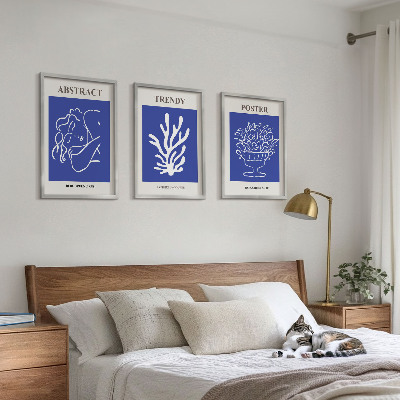 Conjunto de 3 quadros com moldura Pôsteres azuis estilosos