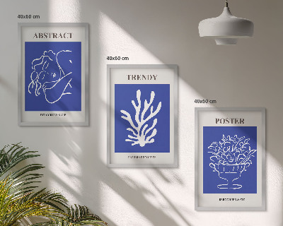Conjunto de 3 quadros com moldura Pôsteres azuis estilosos