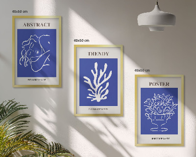 Conjunto de 3 quadros com moldura Pôsteres azuis estilosos