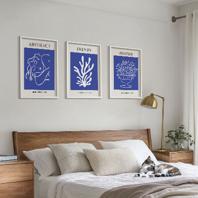 Conjunto de 3 quadros com moldura Pôsteres azuis estilosos