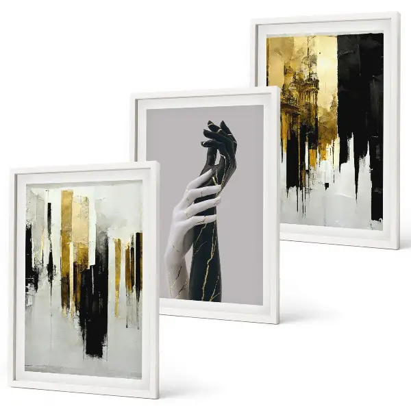Conjunto de quadros para sala de estar com padrões abstratos de pintura à mão