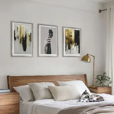Conjunto de quadros para sala de estar com padrões abstratos de pintura à mão