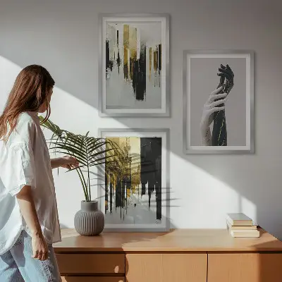 Conjunto de quadros para sala de estar com padrões abstratos de pintura à mão