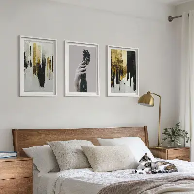 Conjunto de quadros para sala de estar com padrões abstratos de pintura à mão