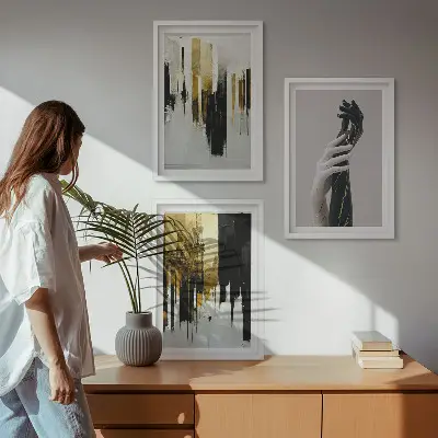 Conjunto de quadros para sala de estar com padrões abstratos de pintura à mão