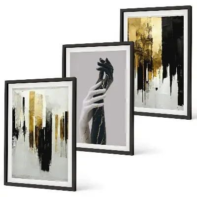 Conjunto de quadros para sala de estar com padrões abstratos de pintura à mão
