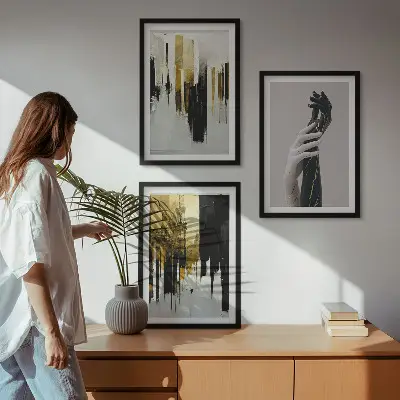 Conjunto de quadros para sala de estar com padrões abstratos de pintura à mão