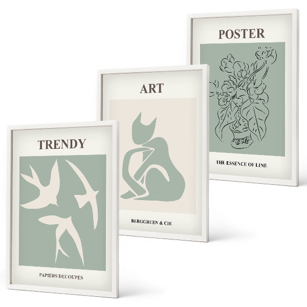Conjunto de 3 quadros com moldura Ilustrações elegantes de Matisse