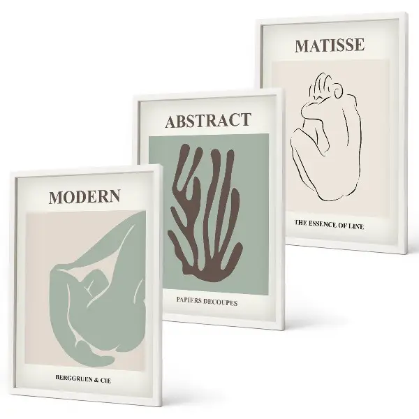 Conjunto de quadros para sala de estar com pinturas abstratas elegantes estilo Matisse