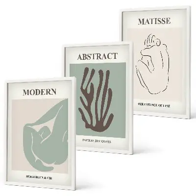 Conjunto de quadros para sala de estar com pinturas abstratas elegantes estilo Matisse