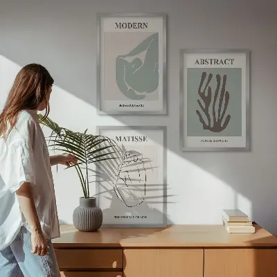 Conjunto de quadros para sala de estar com pinturas abstratas elegantes estilo Matisse