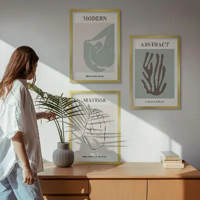 Conjunto de quadros para sala de estar com pinturas abstratas elegantes estilo Matisse