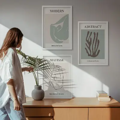 Conjunto de quadros para sala de estar com pinturas abstratas elegantes estilo Matisse