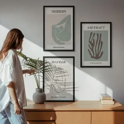 Conjunto de quadros para sala de estar com pinturas abstratas elegantes estilo Matisse