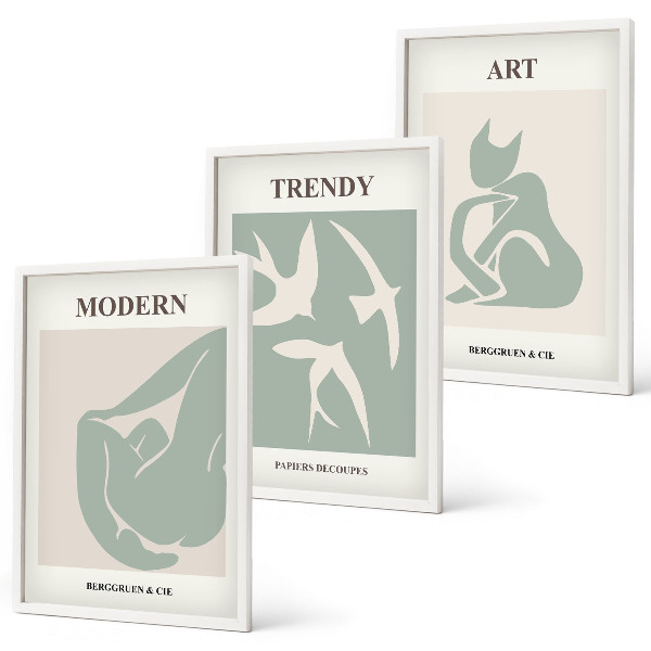 Conjunto de 3 quadros com moldura Figuras abstratas de Matisse