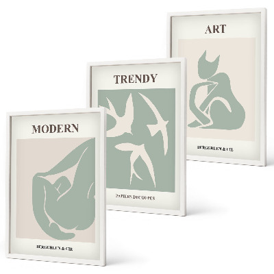 Conjunto de 3 quadros com moldura Figuras abstratas de Matisse