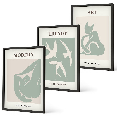 Conjunto de 3 quadros com moldura Figuras abstratas de Matisse