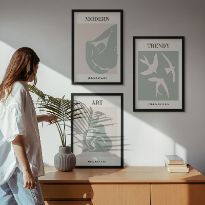 Conjunto de 3 quadros com moldura Figuras abstratas de Matisse