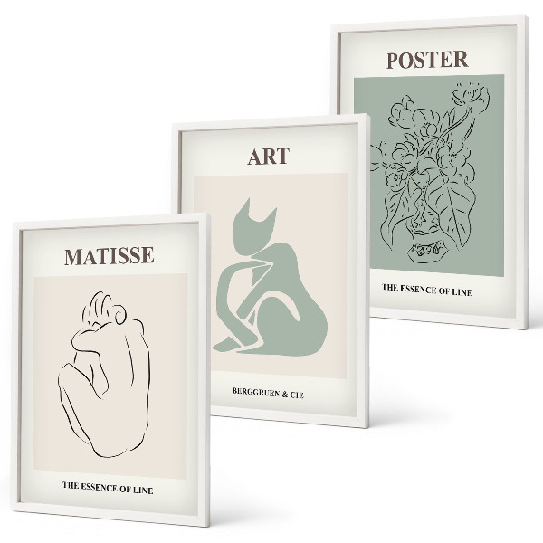 Conjunto de quadros para sala de estar Pôsteres Matisse em tons de verde e bege