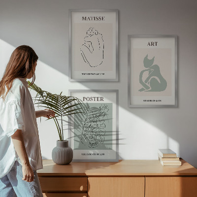 Conjunto de quadros para sala de estar Pôsteres Matisse em tons de verde e bege