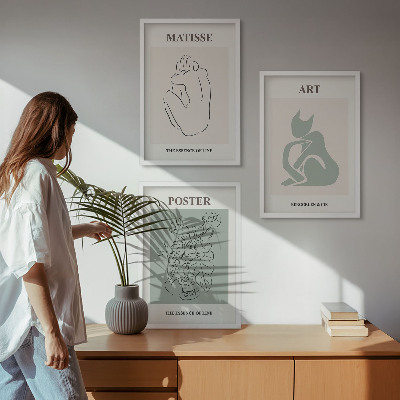 Conjunto de quadros para sala de estar Pôsteres Matisse em tons de verde e bege