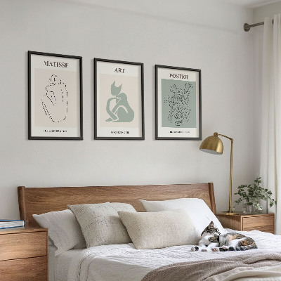 Conjunto de quadros para sala de estar Pôsteres Matisse em tons de verde e bege