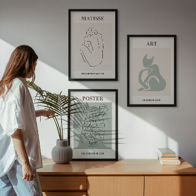 Conjunto de quadros para sala de estar Pôsteres Matisse em tons de verde e bege