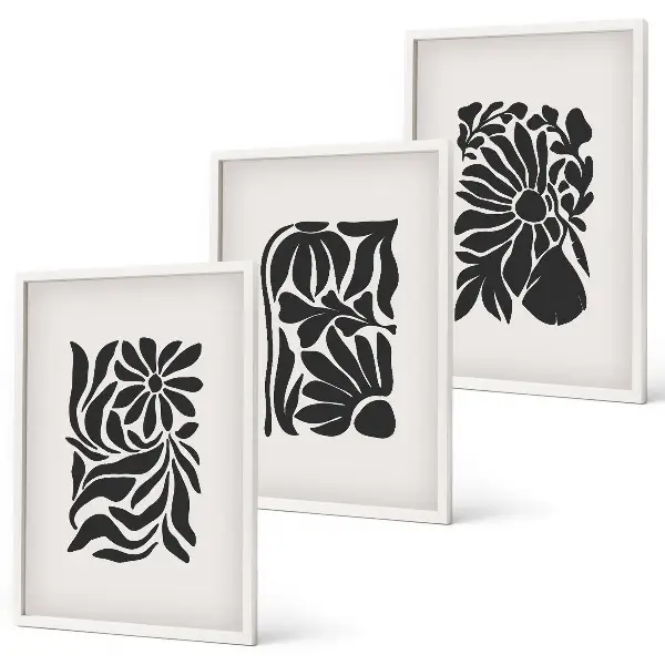 Conjunto de 3 quadros com moldura com padrões abstratos de plantas