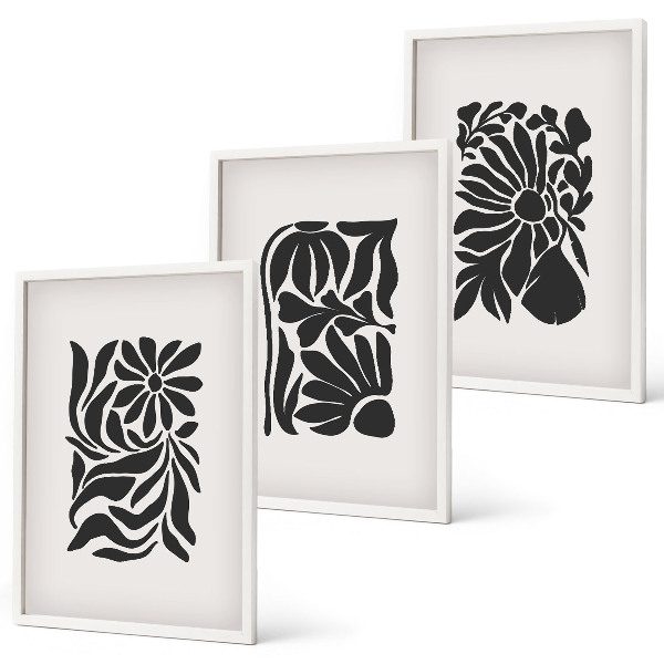 Conjunto de 3 quadros com moldura Padrões abstratos de plantas