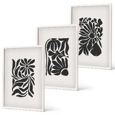 Conjunto de 3 quadros com moldura com padrões abstratos de plantas