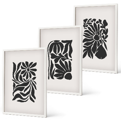 Conjunto de 3 quadros com moldura Padrões abstratos de plantas