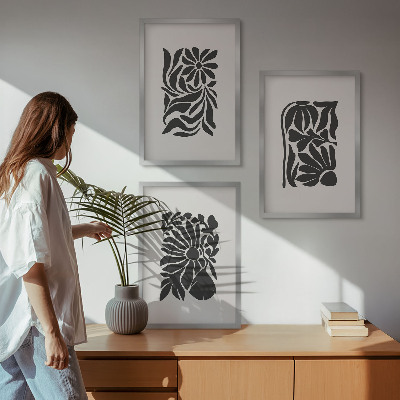 Conjunto de 3 quadros com moldura Padrões abstratos de plantas