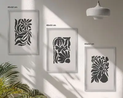 Conjunto de 3 quadros com moldura com padrões abstratos de plantas