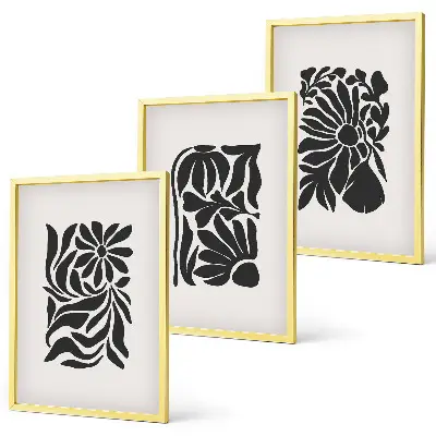 Conjunto de 3 quadros com moldura com padrões abstratos de plantas