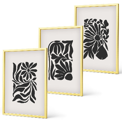 Conjunto de 3 quadros com moldura Padrões abstratos de plantas