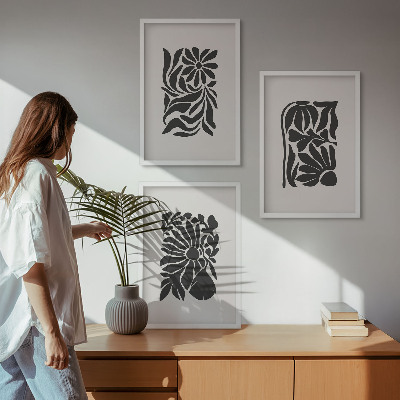 Conjunto de 3 quadros com moldura Padrões abstratos de plantas