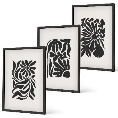 Conjunto de 3 quadros com moldura com padrões abstratos de plantas