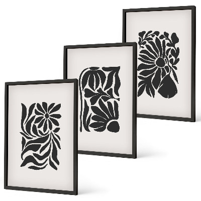 Conjunto de 3 quadros com moldura Padrões abstratos de plantas