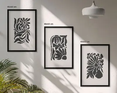 Conjunto de 3 quadros com moldura com padrões abstratos de plantas