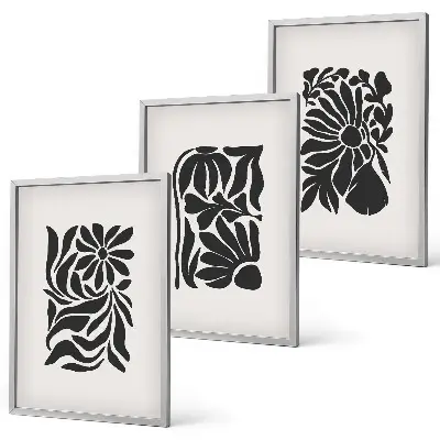 Conjunto de 3 quadros com moldura com padrões abstratos de plantas