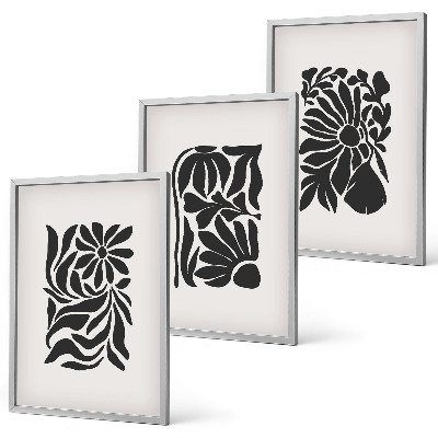 Conjunto de 3 quadros com moldura Padrões abstratos de plantas