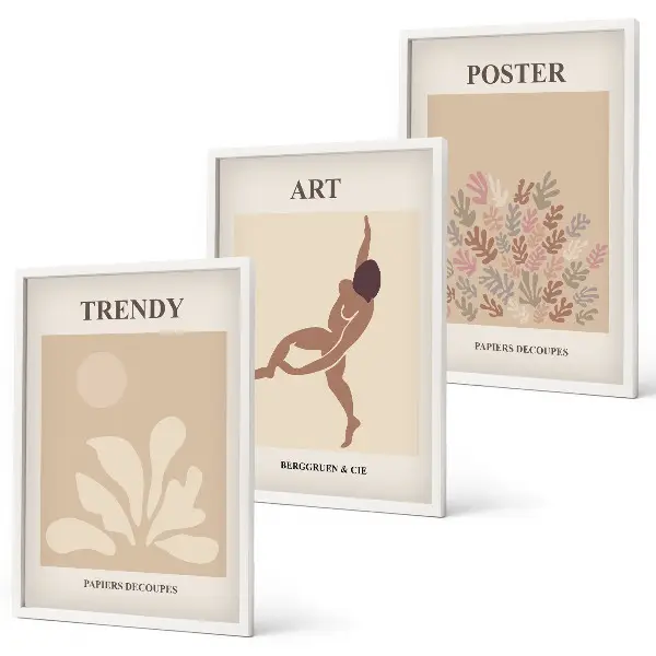 Conjunto de quadros para sala de estar com formas abstratas de Matisse