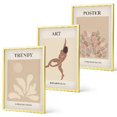 Conjunto de quadros para sala de estar com formas abstratas de Matisse