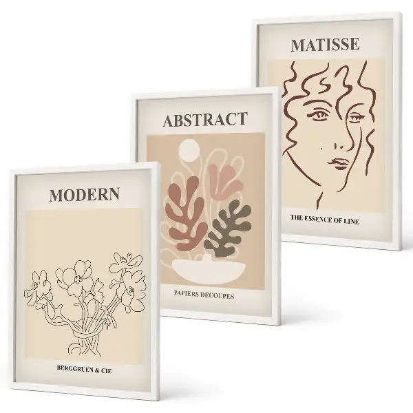 Conjunto de quadros modernos com estampa de linhas de plantas