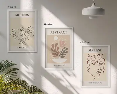 Conjunto de quadros modernos com estampa de linhas de plantas