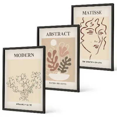 Conjunto de quadros modernos com estampa de linhas de plantas