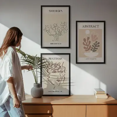 Conjunto de quadros modernos com estampa de linhas de plantas